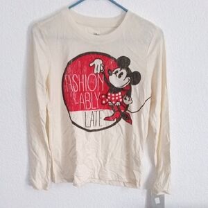 Disney Cream Long Sleeve Tee with Red Minnie Graphic